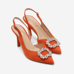 Zapato Salon Broche Strass naranja