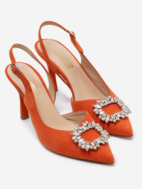 Zapato Salon Broche Strass naranja