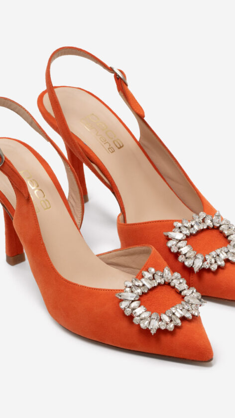 Zapato Salon Broche Strass naranja