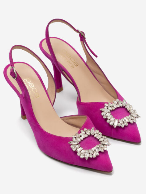 Zapato Salon Broche Strass FUCSIA