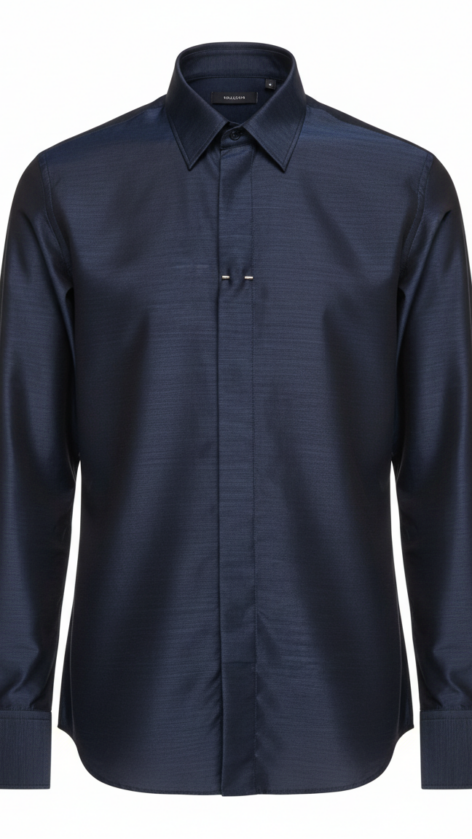 camisa azul marino de lana y seda