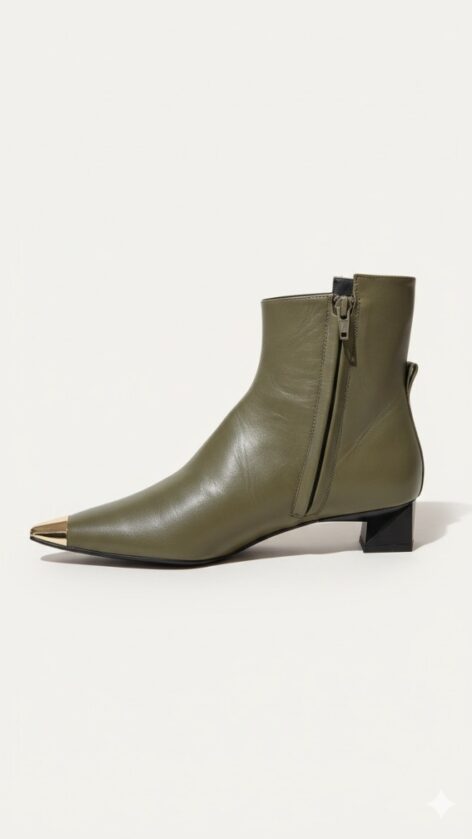 Botín en piel con punta dorada