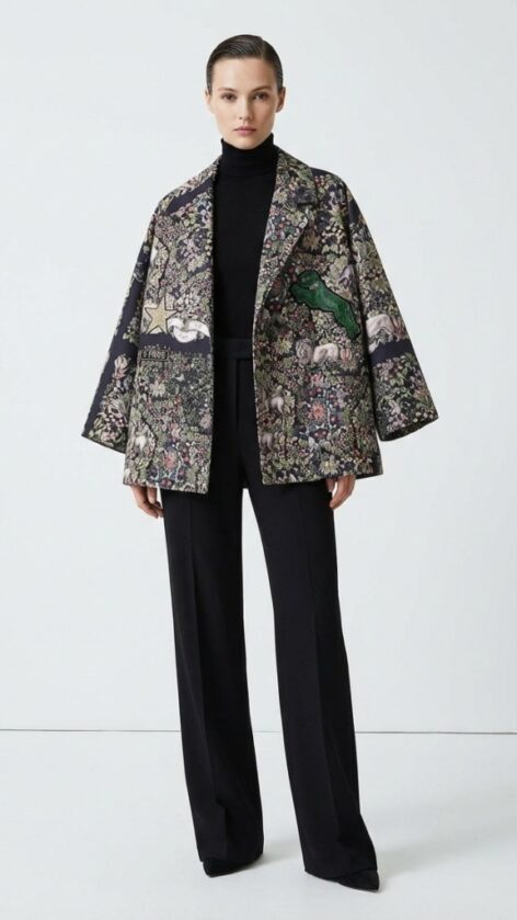 Chaqueta estampado flora en seda duchesse