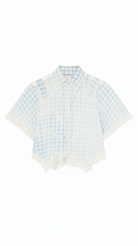 Camisa Vichy con puntillas Valenciennes