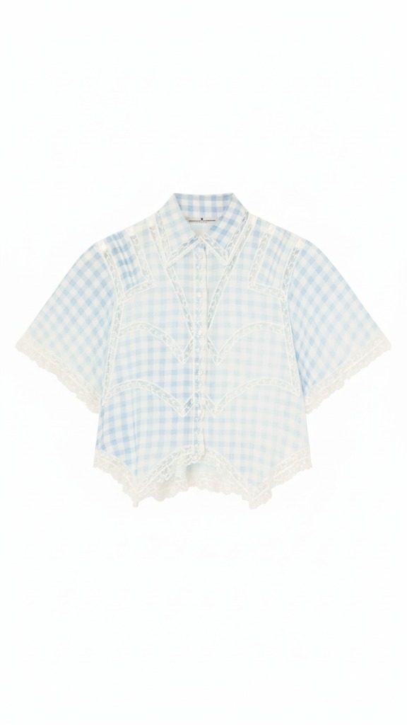 Camisa Vichy con puntillas Valenciennes