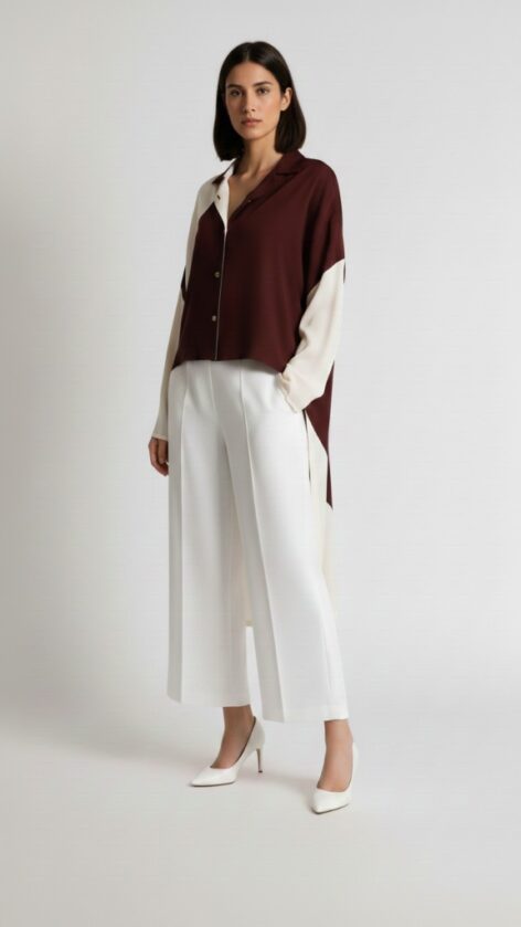 Camisa asimétrica viscosa estampada étnica