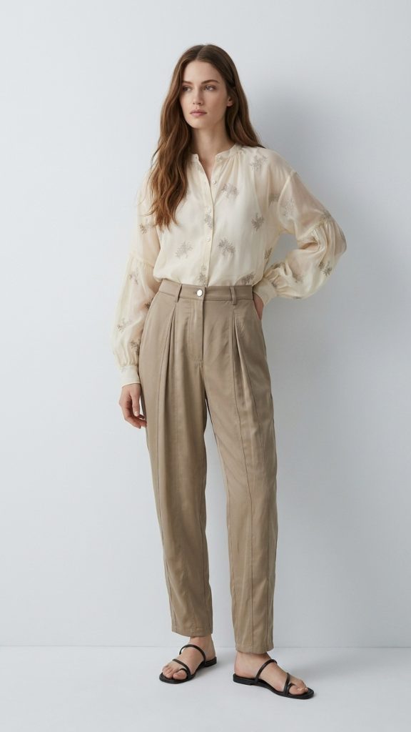 Camisa boal bordada beige - Imagen 2