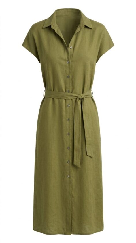 Vestido camisero en lino