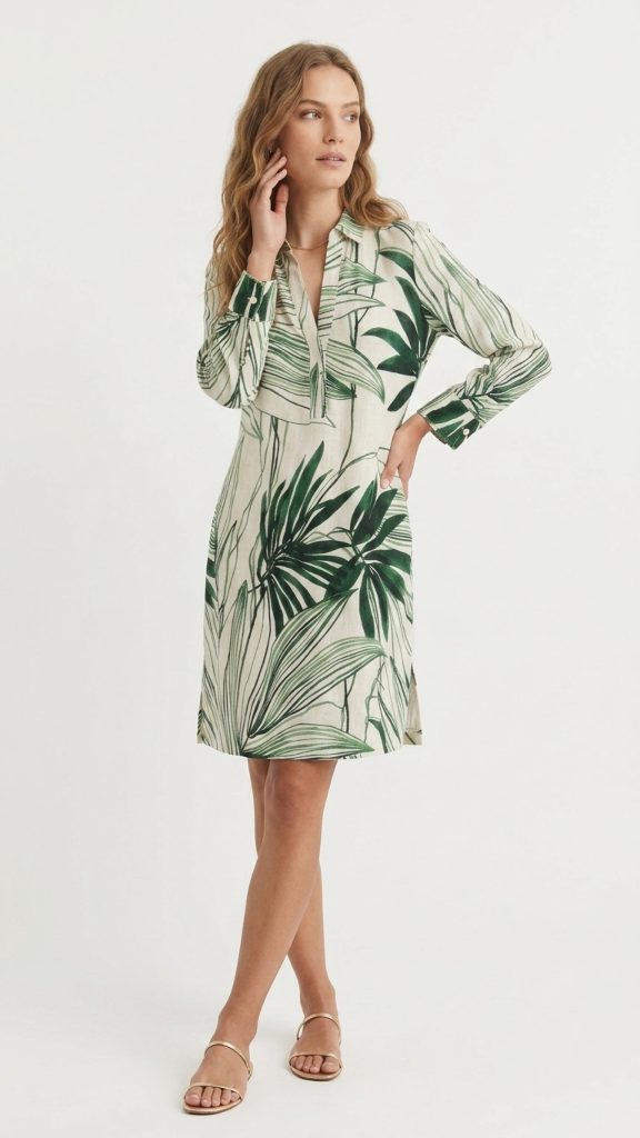 Vestido lino estampado hojas - Imagen 2