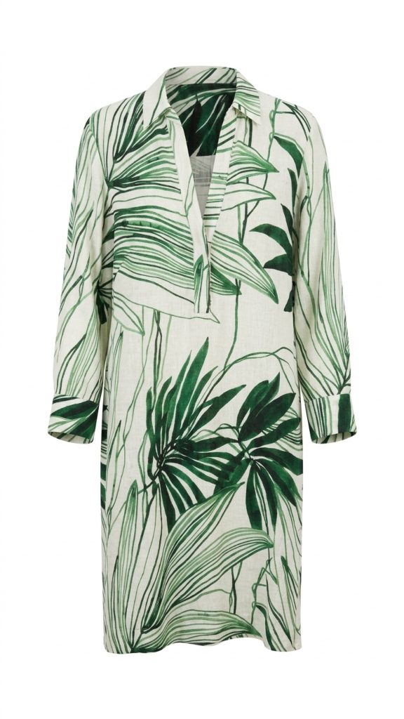 Vestido lino estampado hojas - Imagen 3