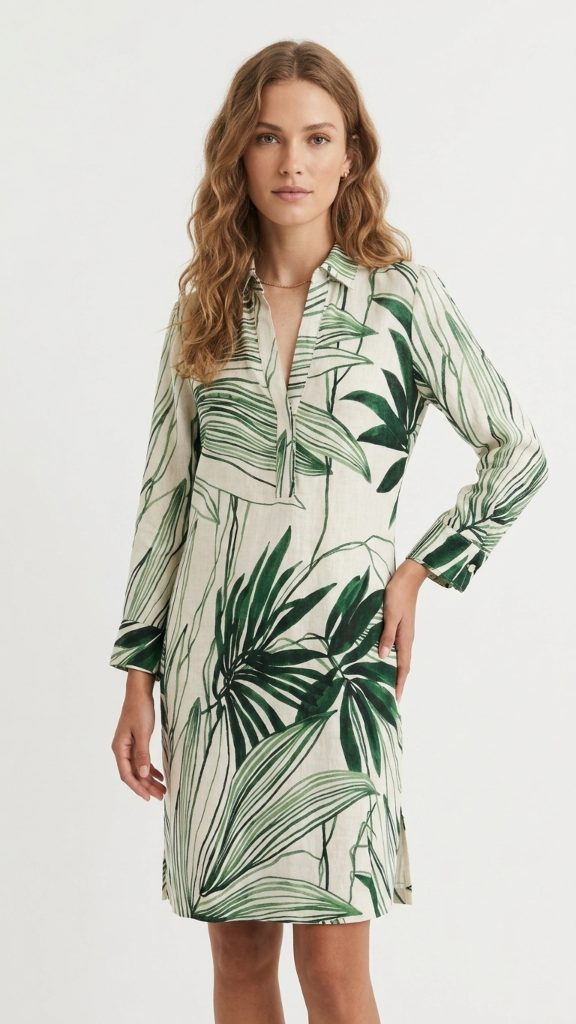 Vestido lino estampado hojas - Imagen 5