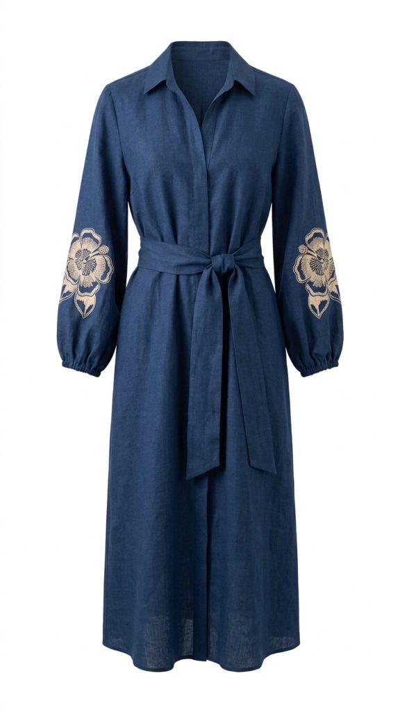 Vestido lino manga bordada - Imagen 5