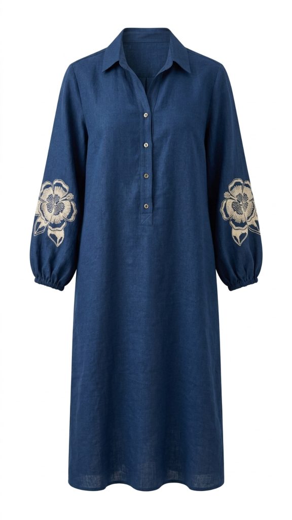 Vestido lino manga bordada - Imagen 2