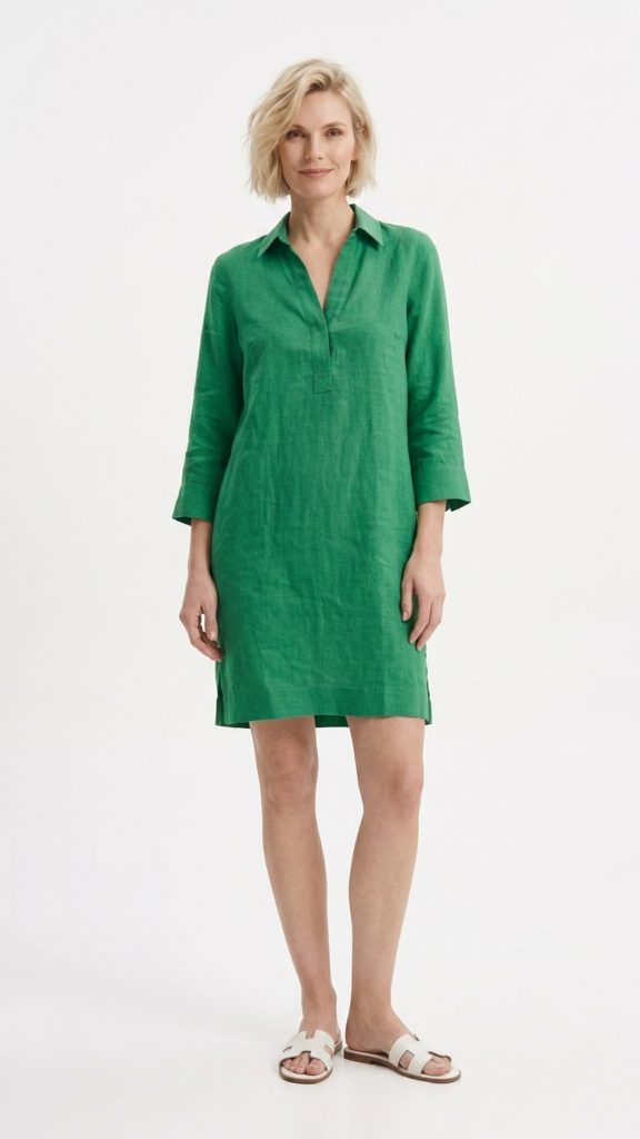 Vestido lino midi verde - Imagen 4