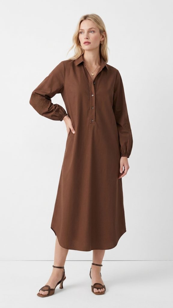 Vestido popelin manga bordada