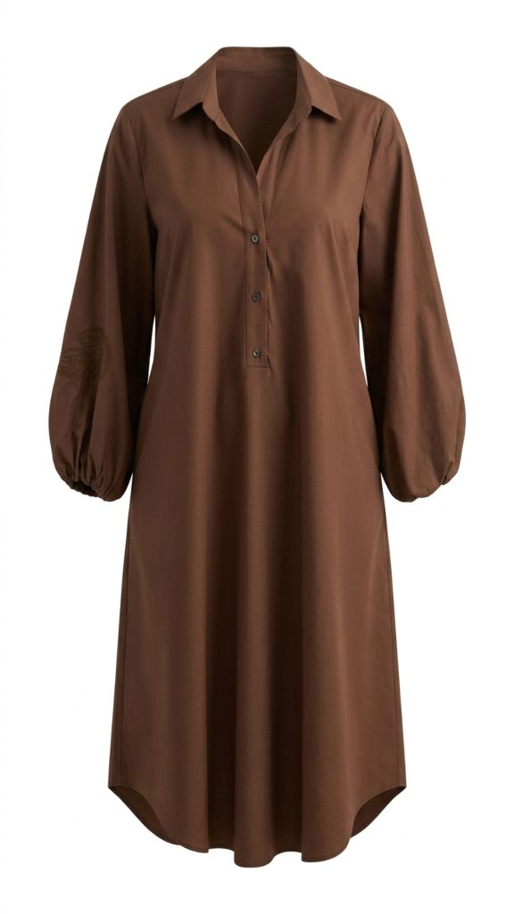Vestido popelin manga bordada - Imagen 2