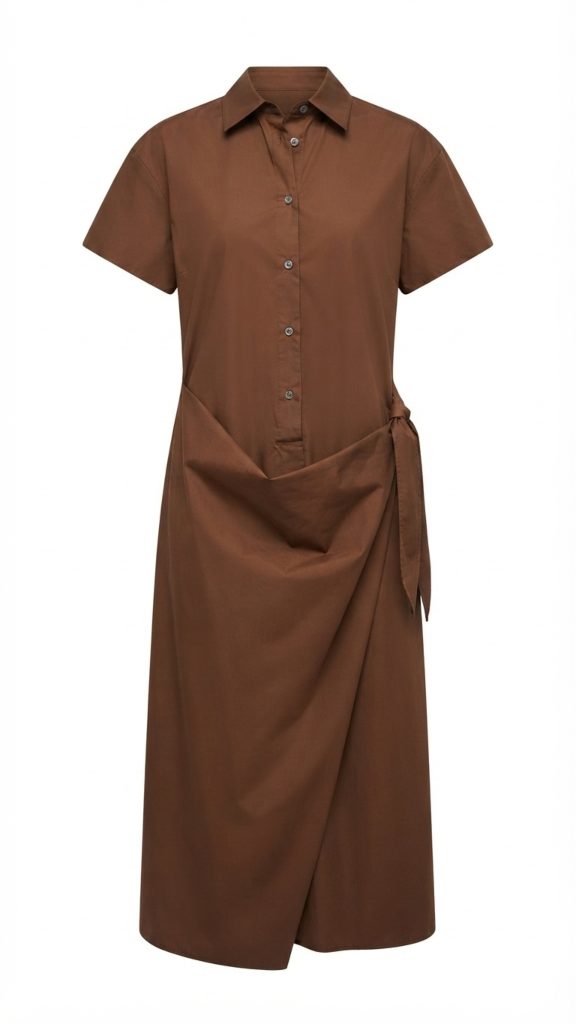 Vestido popelin trapecio marrón - Imagen 2
