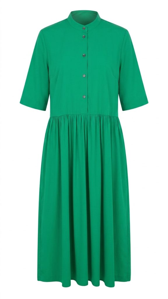 Vestido seda manga corta verde - Imagen 3