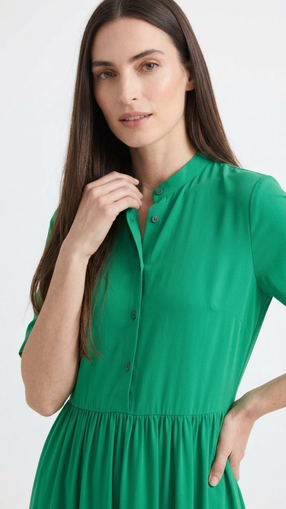 Vestido seda manga corta verde